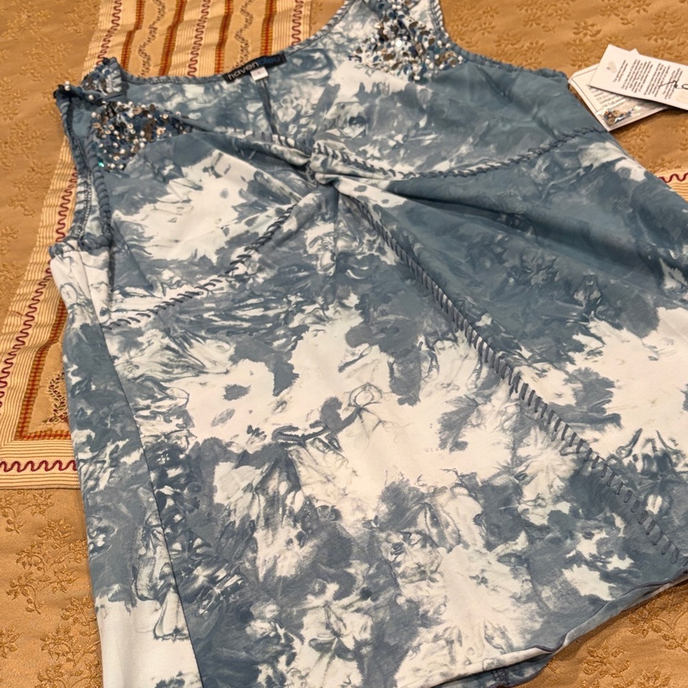 NWT Funky Haven Bleu Tie-Dye Twist Tank Top, Sequin Detail, Cotton blend, L